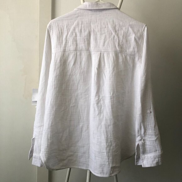 ANNE KLEIN JEANS WHITE BUTTON DOWN CRINKLE GAUZE SHIRT 100% COTTON M NWOT - Picture 5 of 11